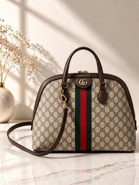 Authentic Gucci Ophidia GG Supreme Dome Web Stripe Top Handle Crossbody Bag